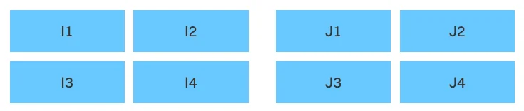 Two two-by-two layouts next to each other. In both cases, the third item wraps to the second line, followed by the fourth item.